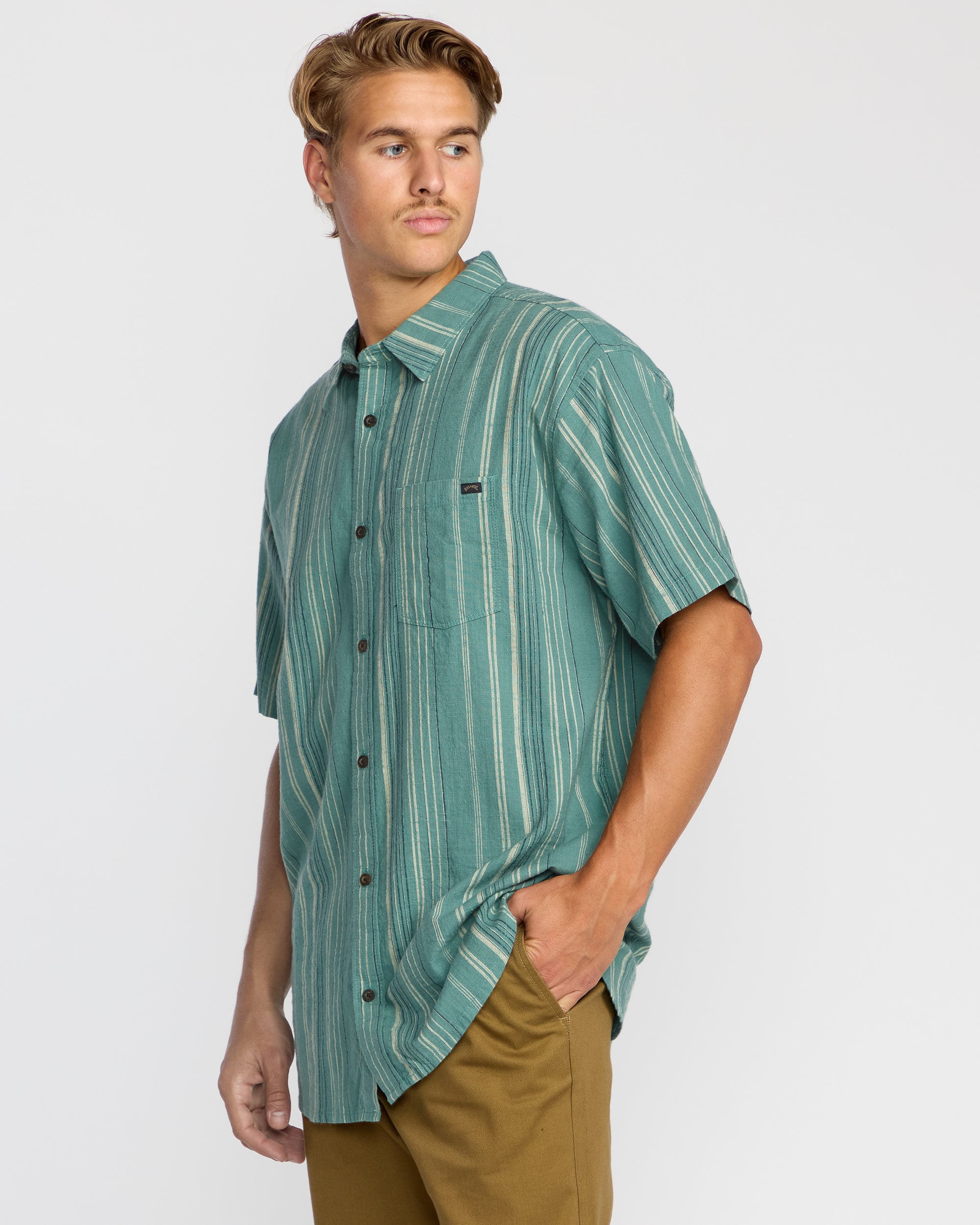 All Day Stripe Short Sleeve Shirt - Sage Green - Image 3