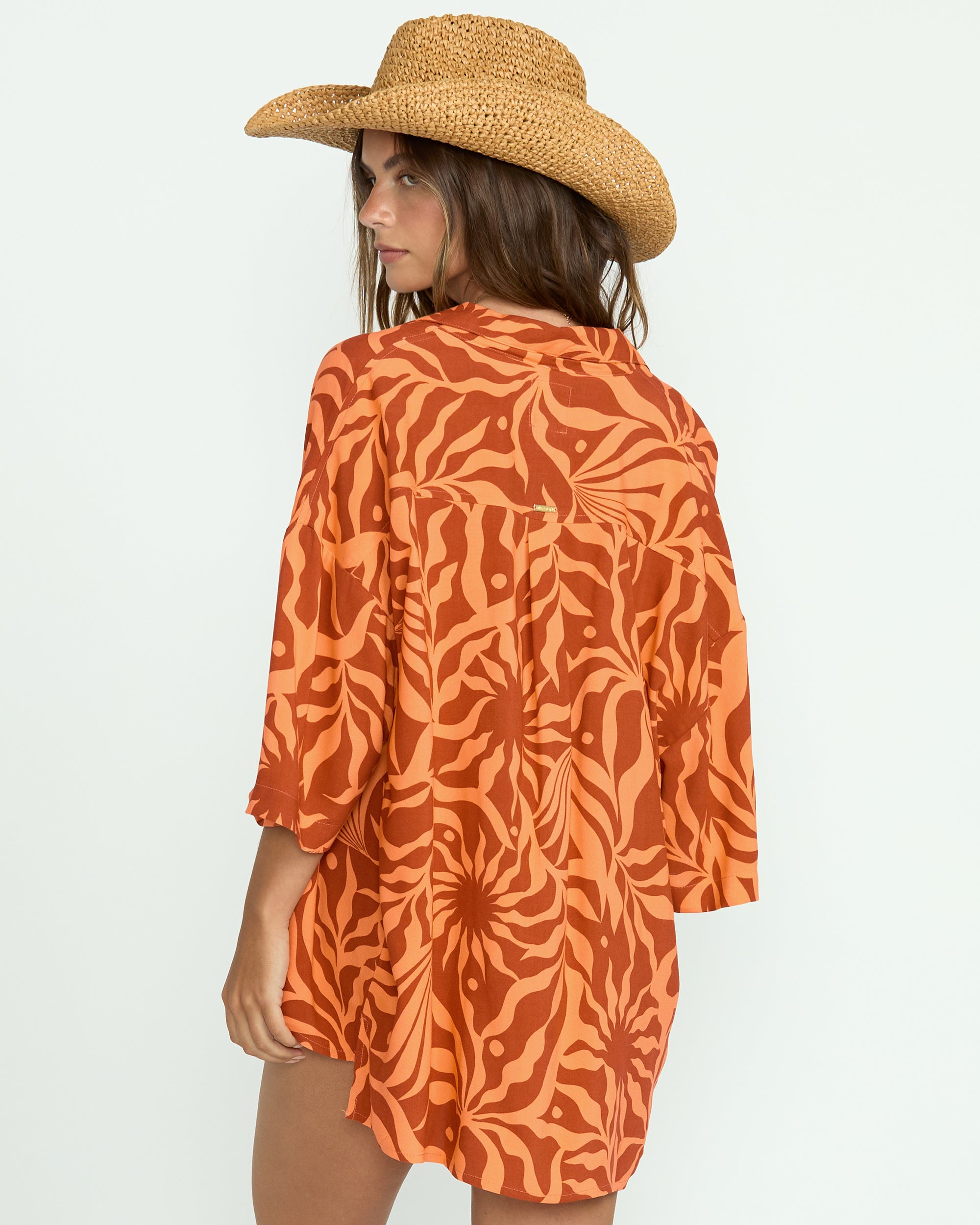 Beach Side Printed Short Sleeve Shirt - Orange Squeeze - Image 5