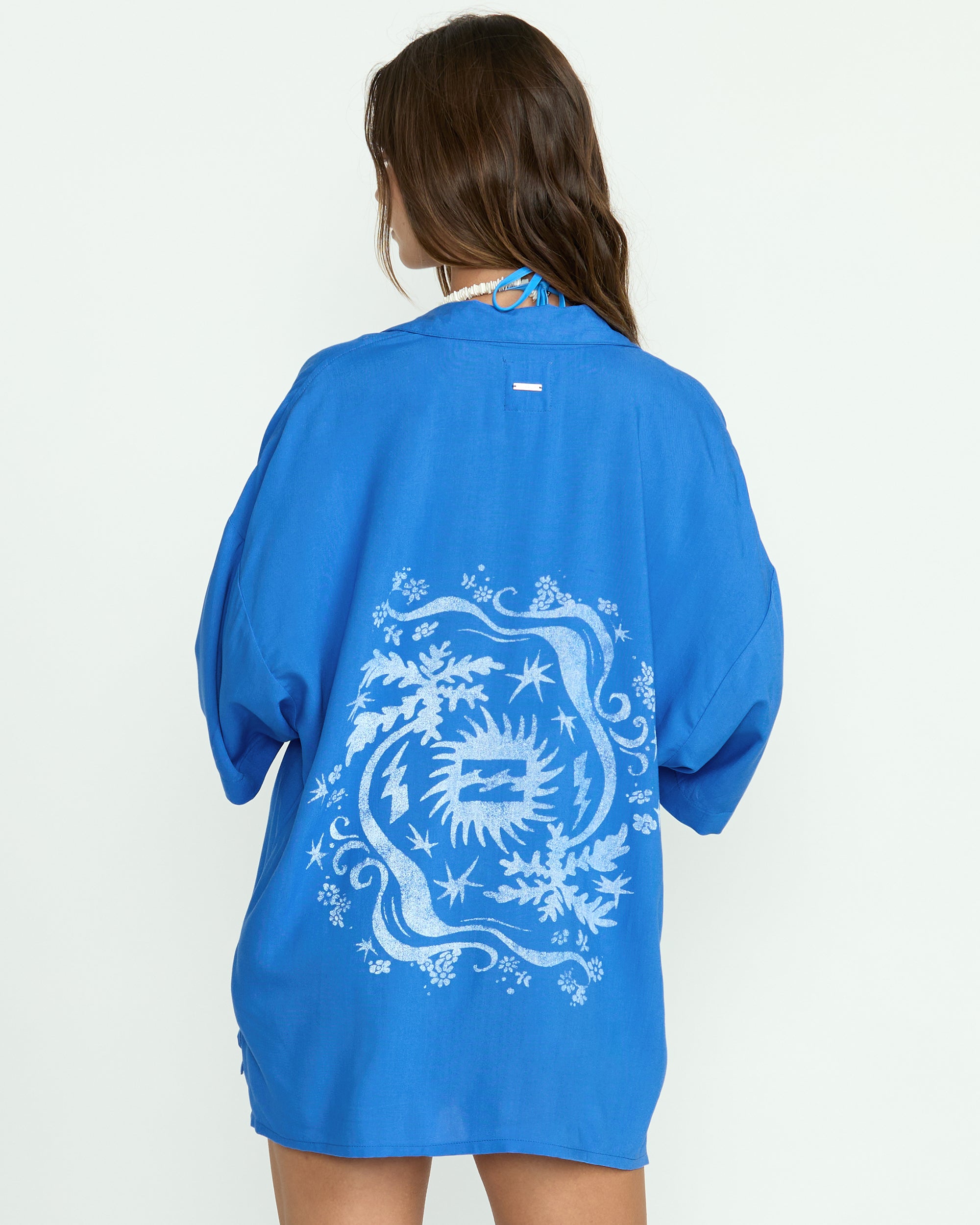 Beach Side Printed Short Sleeve Shirt - True Blue - Image 4