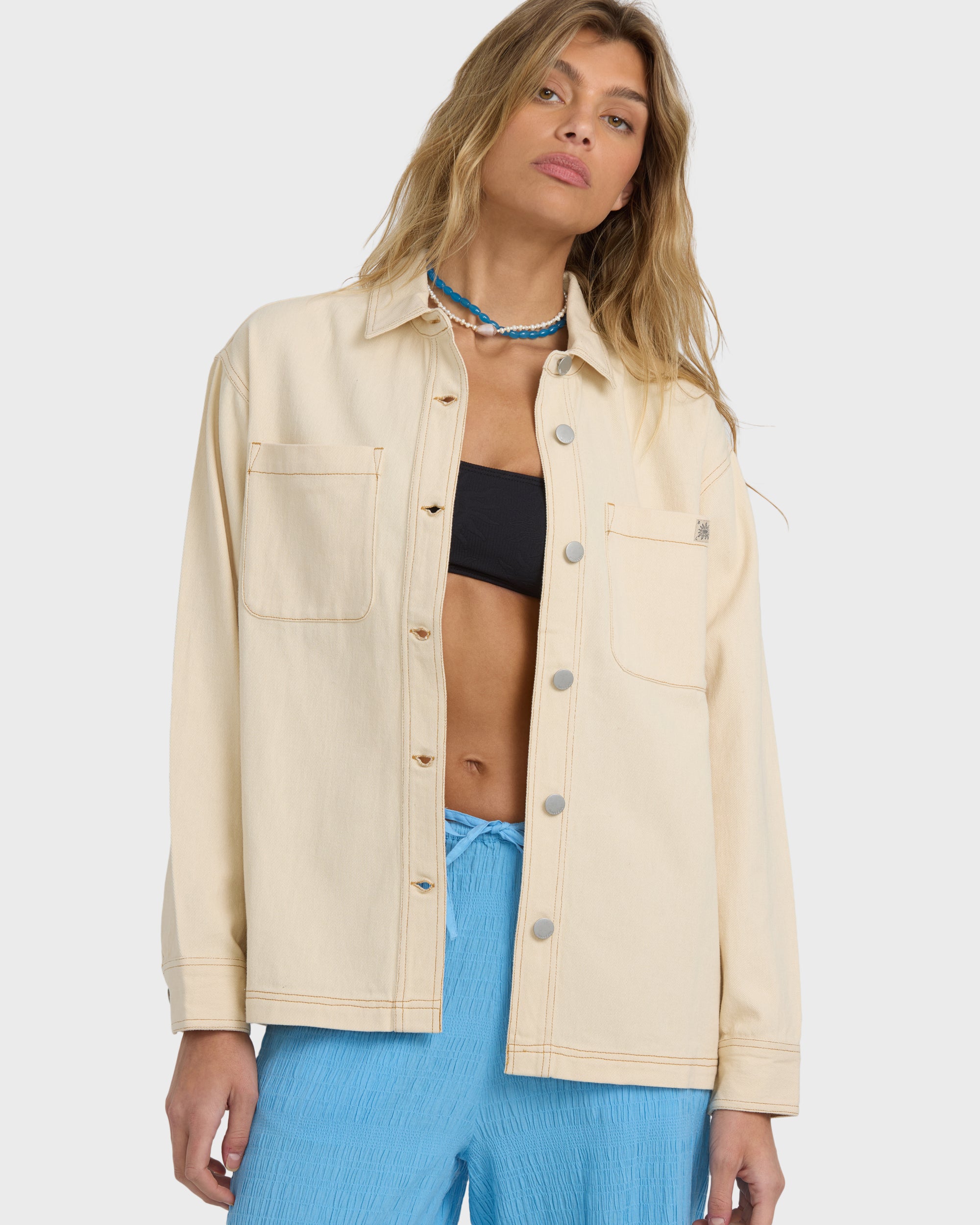 Laura Twill Shacket - Antique White - Image 4