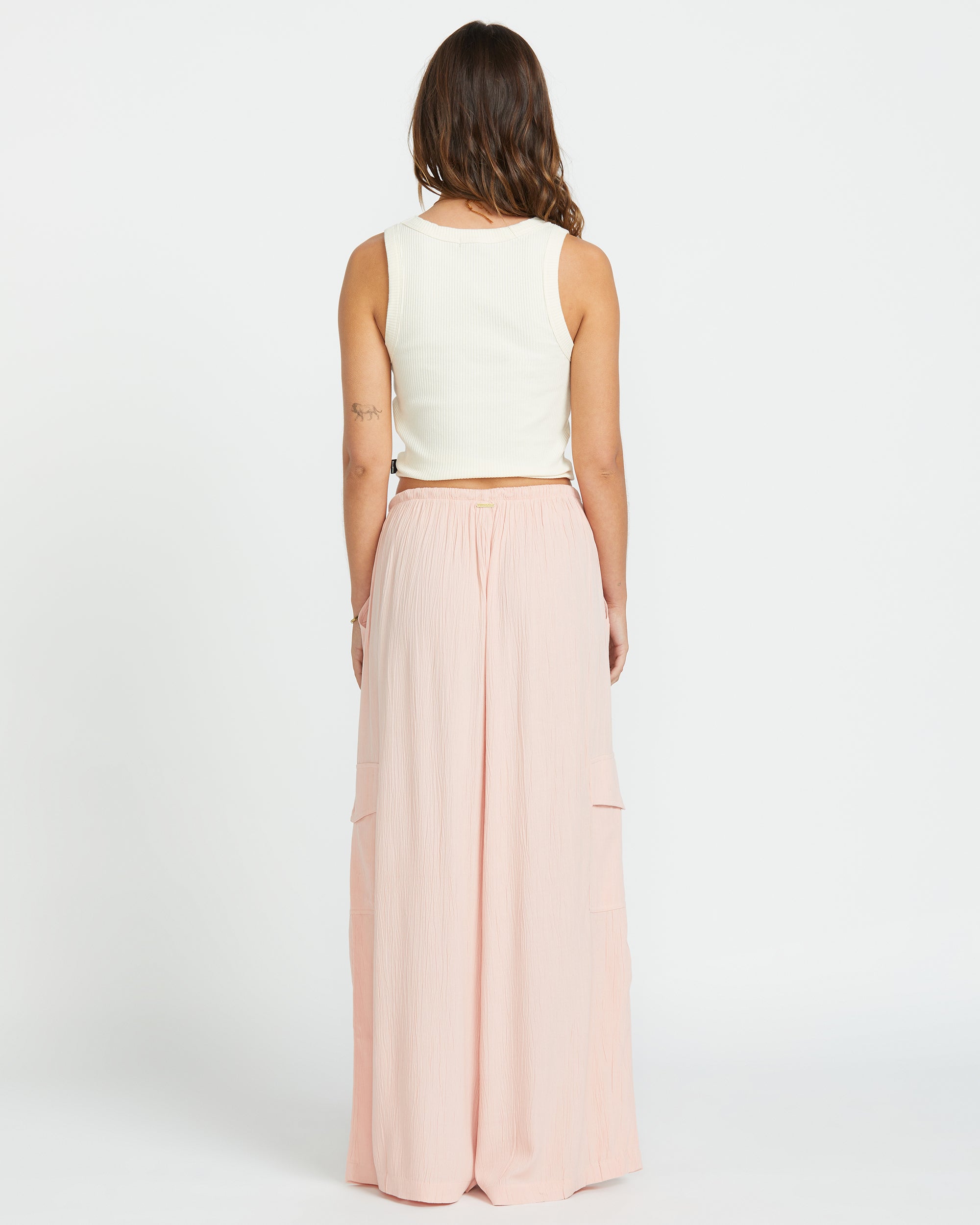Beach Babe Cargo Elastic Waist Pants - Dusty Peach - Image 2