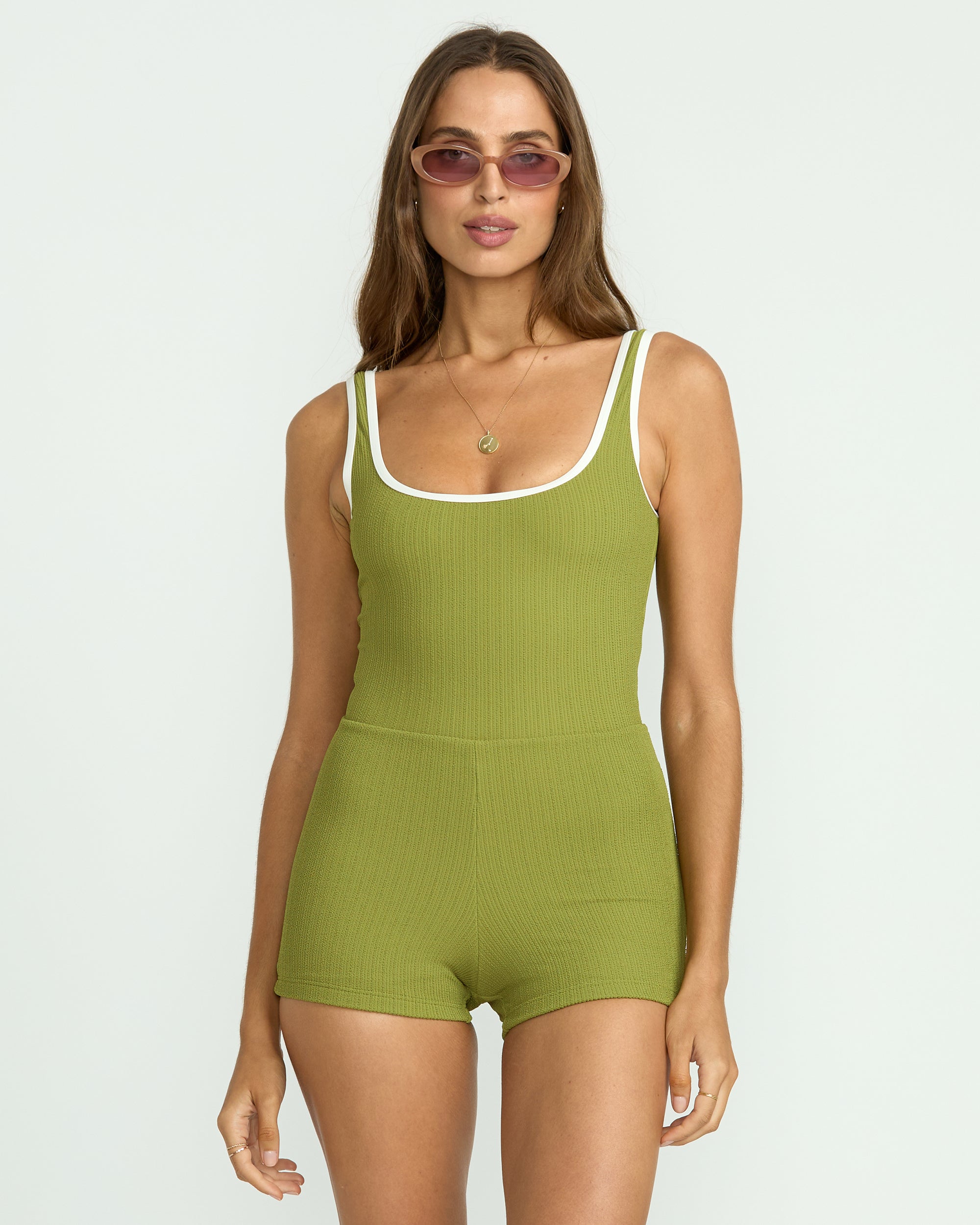 Sunrays Retro One-Piece Surf Suit - Ranger Green