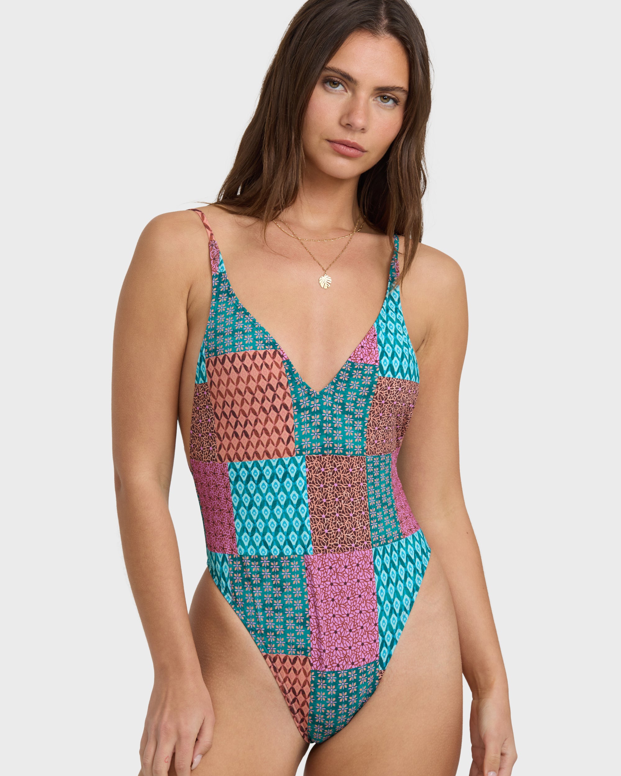 Patch It Up Deep V One-piece Swimsuit - Multi - Image 5