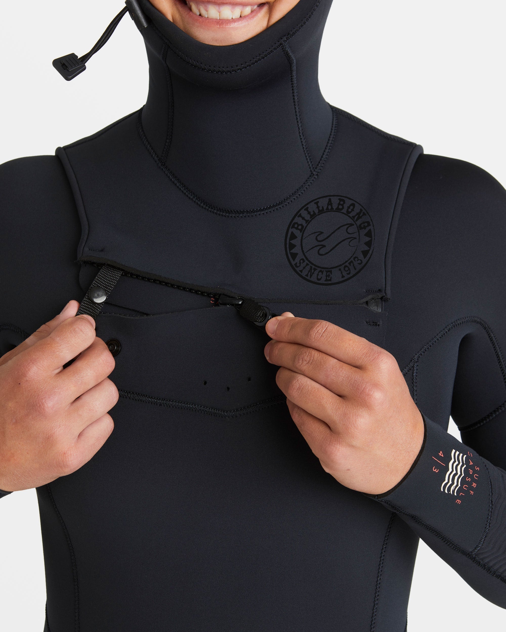 4/3mm Salty Dayz Natural Upcycler GBS Chest Zip Hooded Wetsuit - Black - Image 5