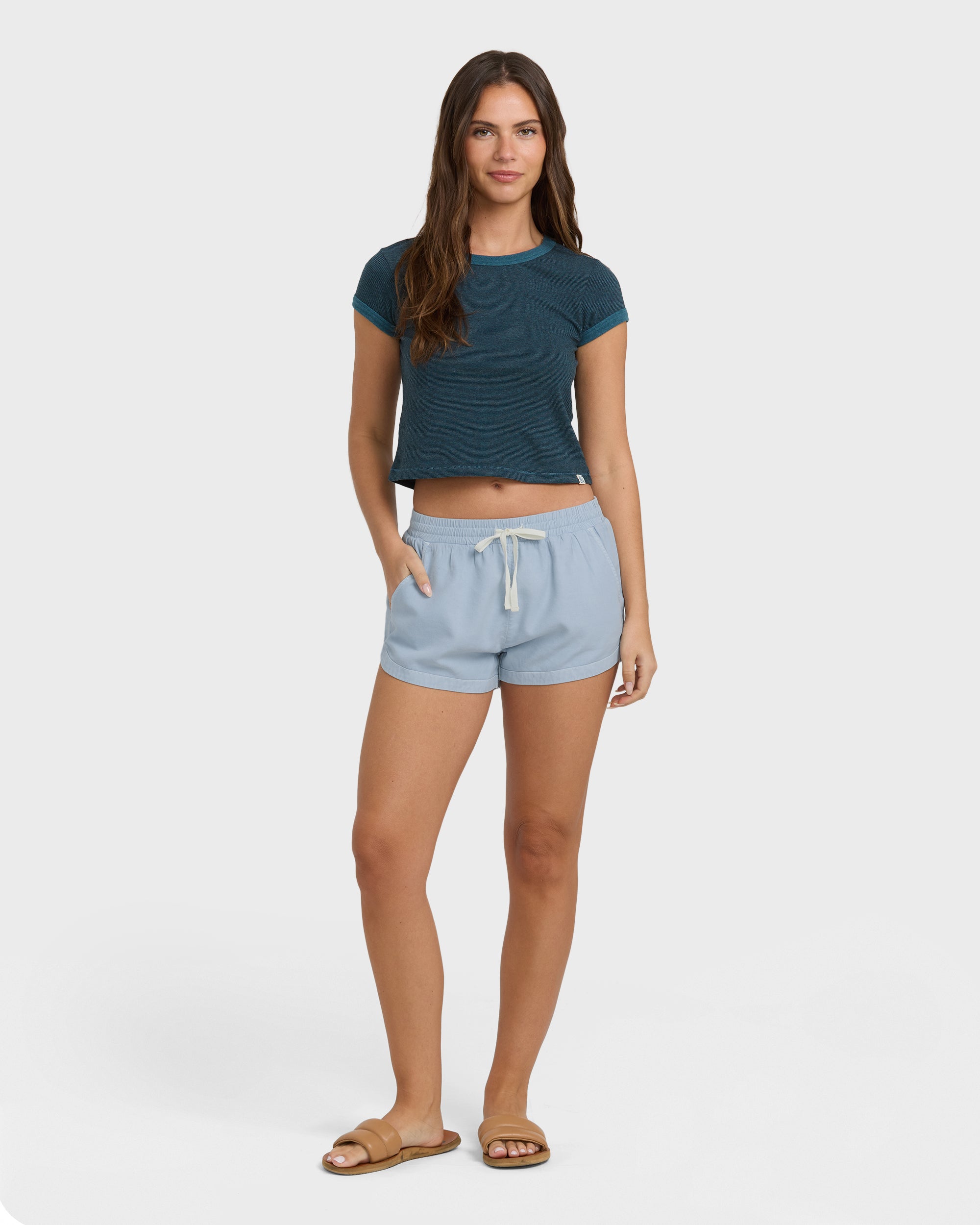 Road Trippin Elastic Waist Shorts - Washed Chambray - Image 3