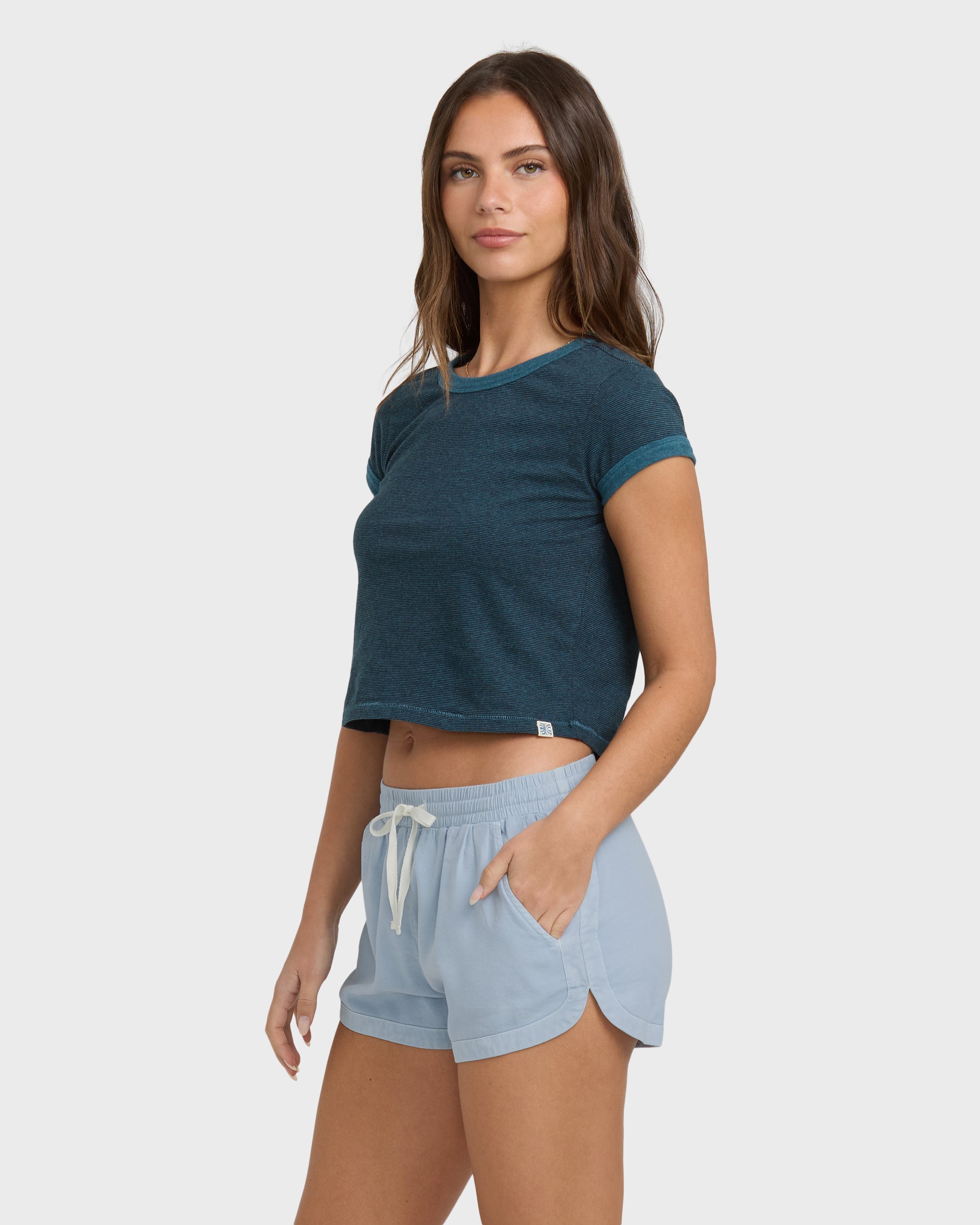 Road Trippin Elastic Waist Shorts - Washed Chambray - Image 4