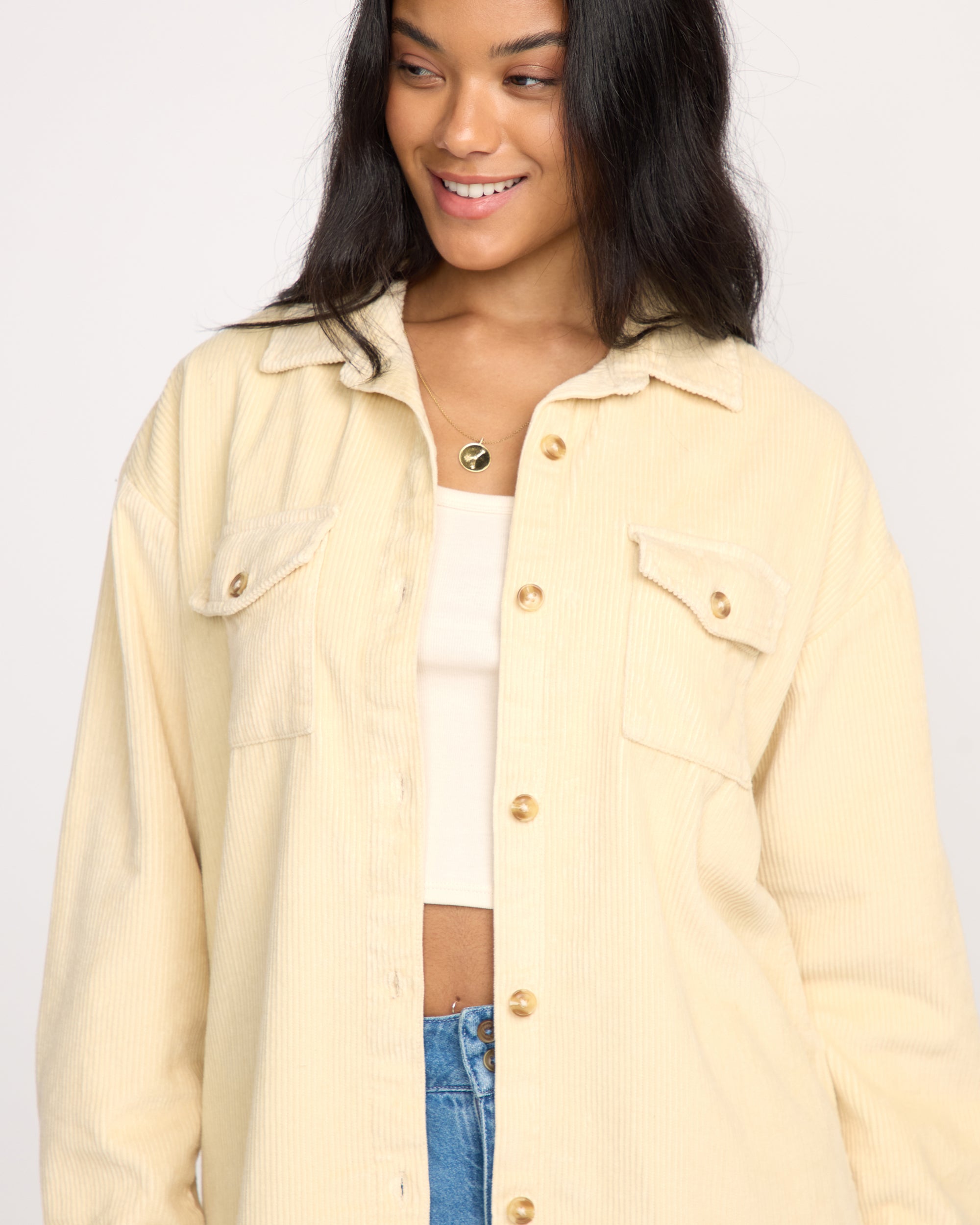 Fadeaway Long Sleeve Cord Shacket - Whitecap - Image 2