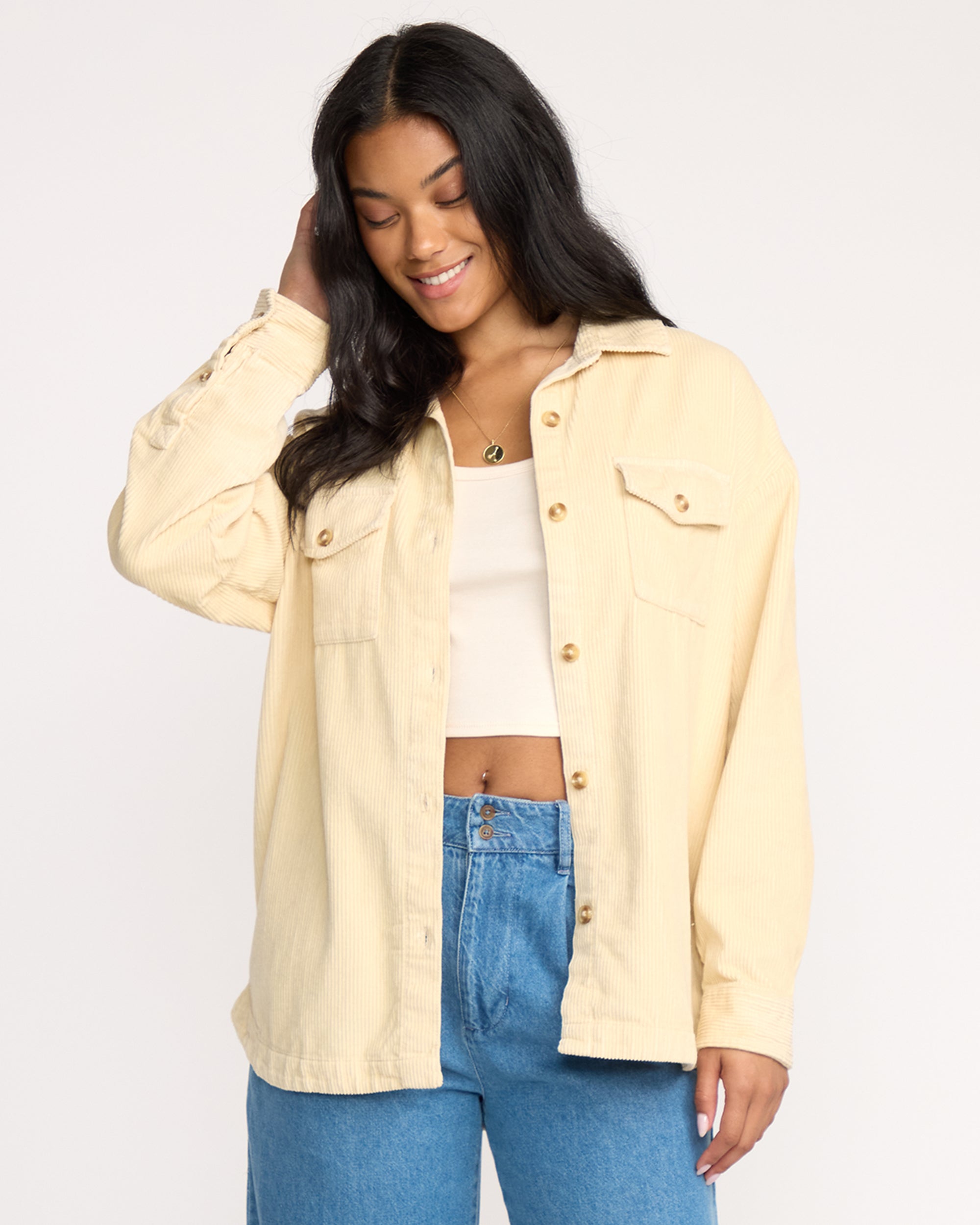 Fadeaway Long Sleeve Cord Shacket - Whitecap - Image 3
