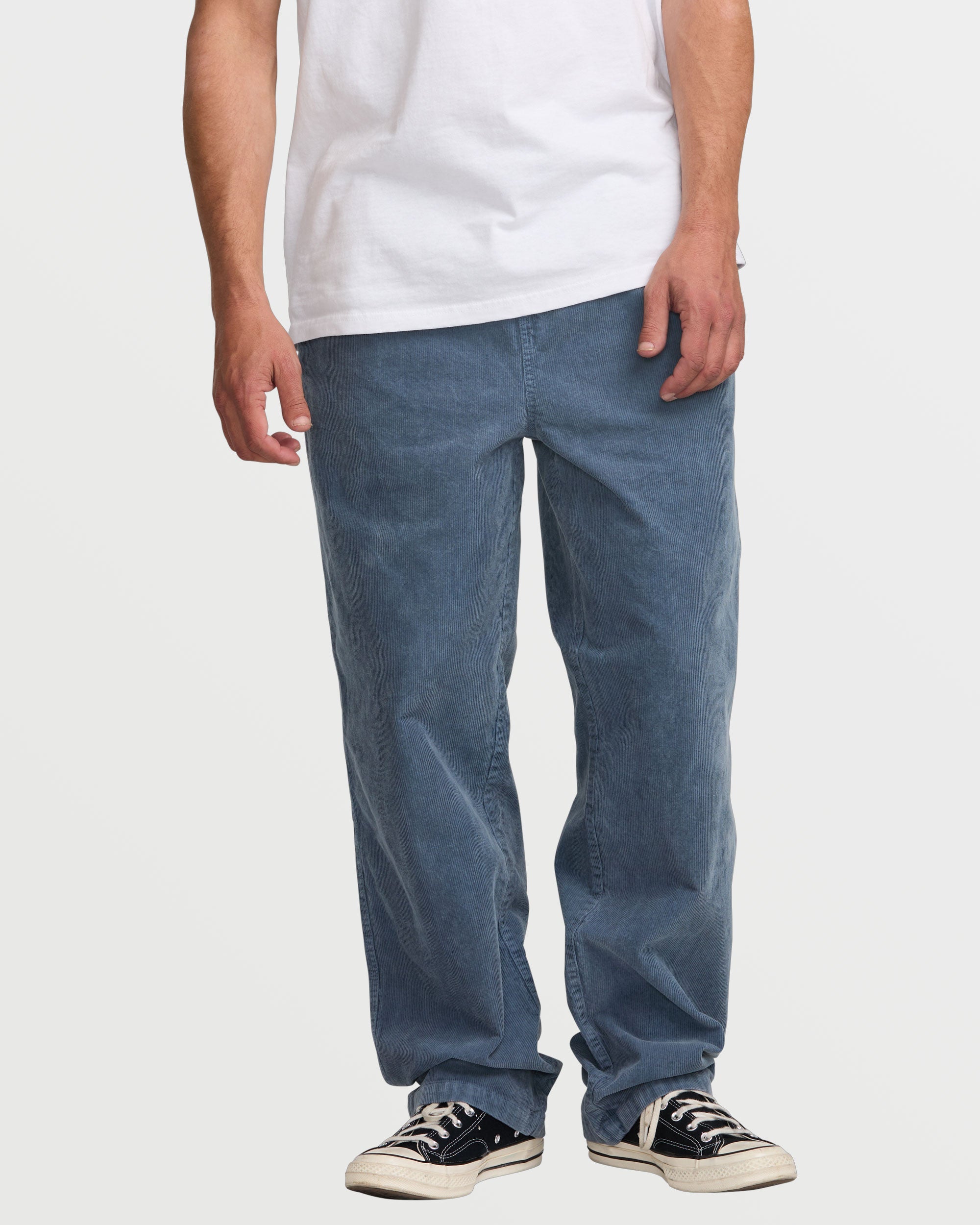 Larry Elastic Waist Corduroy Pants - Slate Blue
