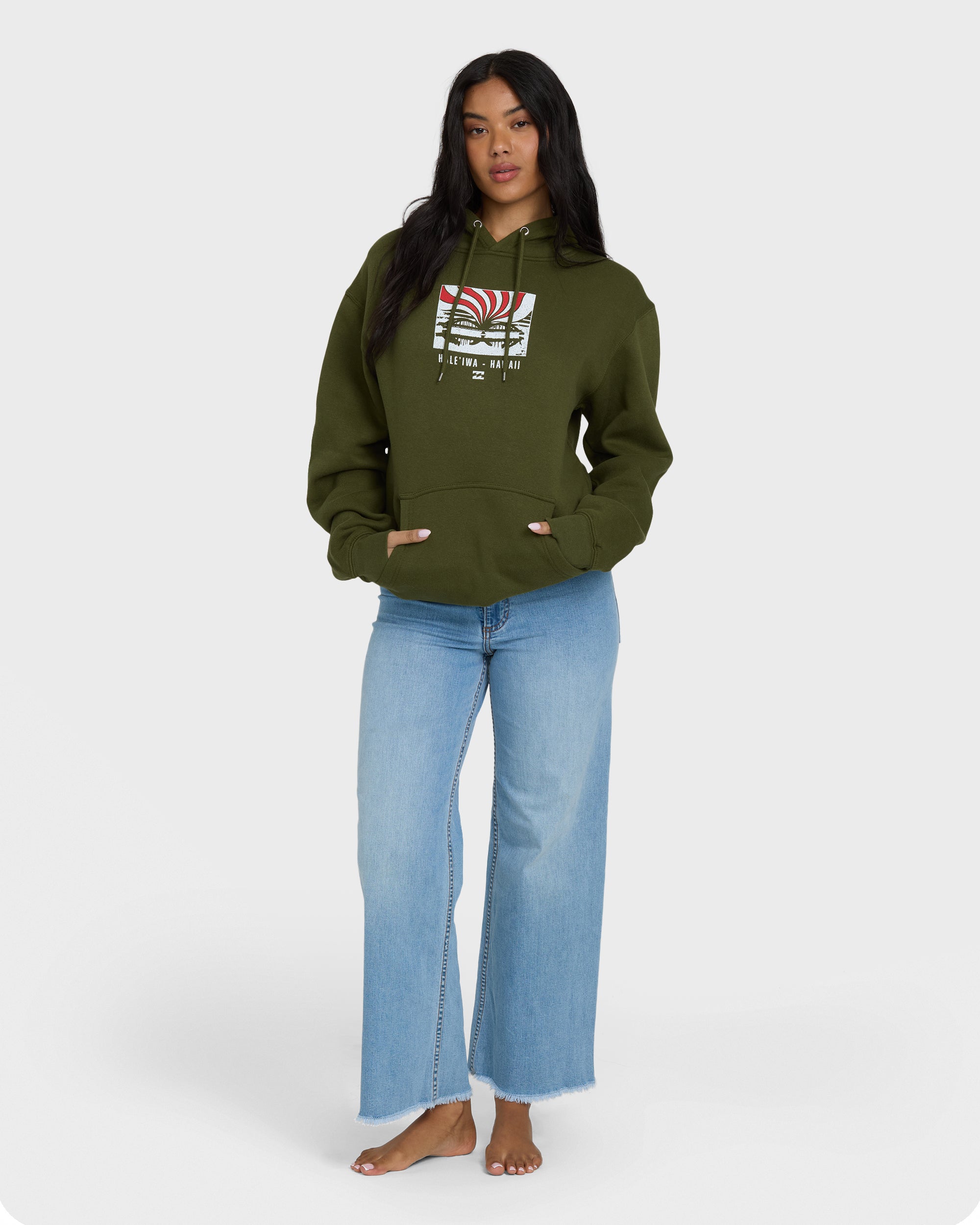 Haleiwa Sunrise Rays Pullover Hoodie - Army Green - Image 3