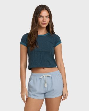 Road Trippin Elastic Waist Shorts - Washed Chambray